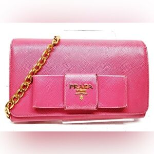 Prada Saffiano Leather Wallet with Gold Chain